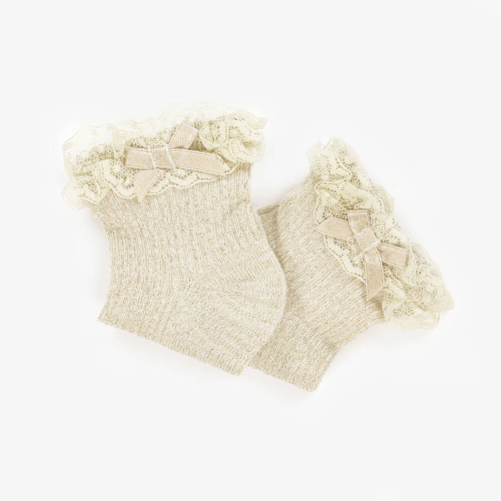 Mayoral Newborn-Baby Girls Gold Lace Ruffle Socks  | Childrensalon