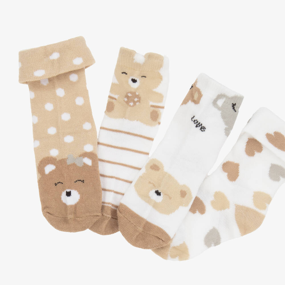 Mayoral Newborn-Beige & Ivory Cotton Baby Socks (4 Pack) | Childrensalon
