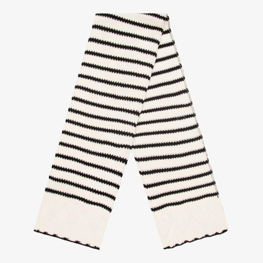 Mayoral-Girls Ivory & Black Stripe Knitted Hat & Scarf Set | Childrensalon