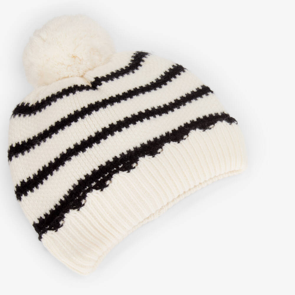 Mayoral-Girls Ivory & Black Stripe Knitted Hat & Scarf Set | Childrensalon