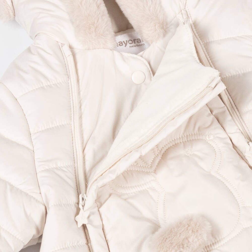 Mayoral Newborn-Ivory Padded Bunny Snowsuit | Childrensalon