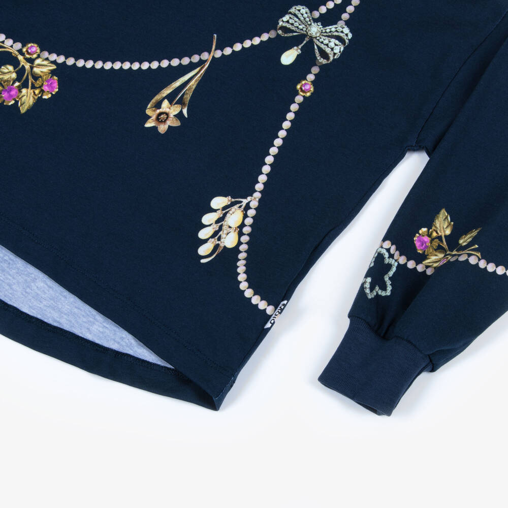 Molo-Girls Navy Blue Charmed Chain Long-Sleeve Top | Childrensalon