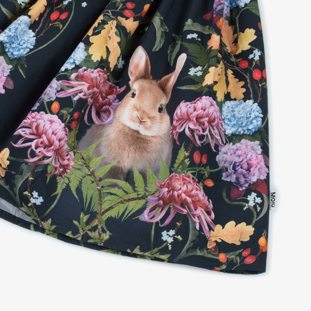 Molo-Girls Navy Blue Cotton Poplin Floral Print Skirt | Childrensalon