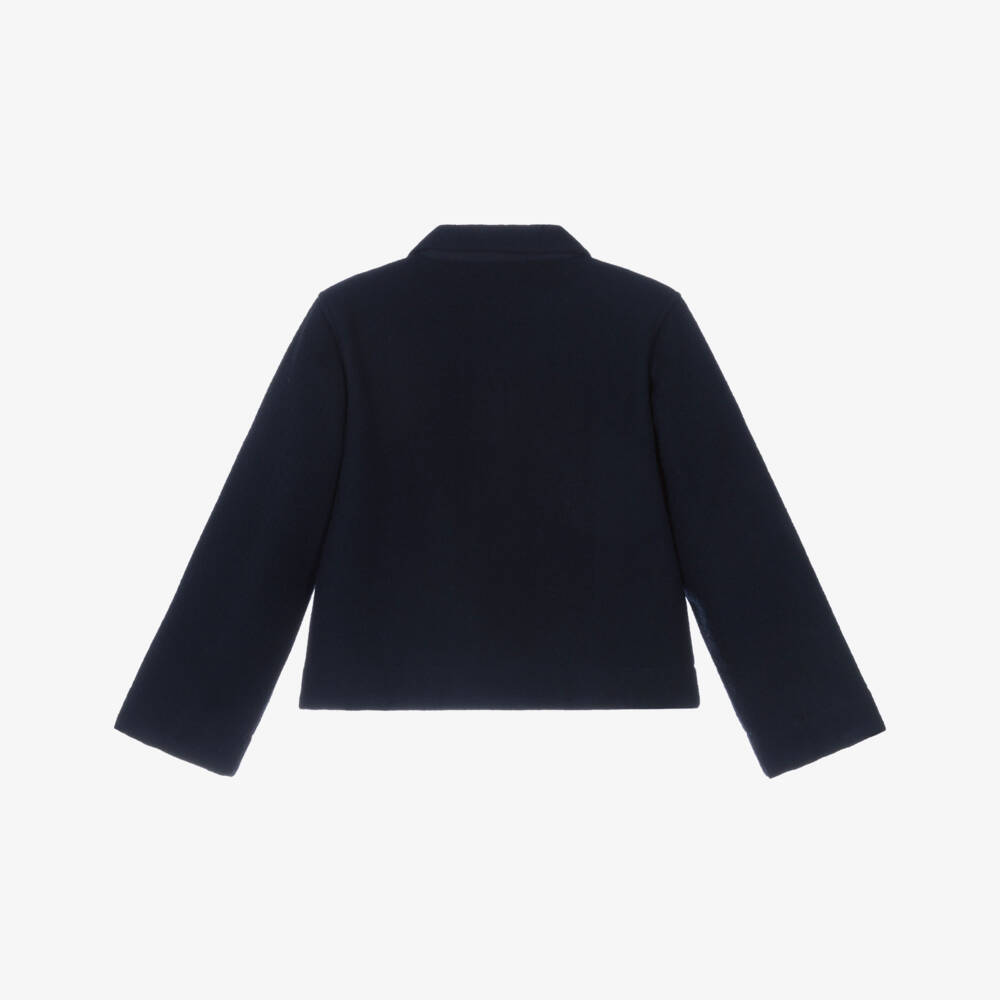 Molo-Girls Navy Blue Wool Embroidered Jacket | Childrensalon