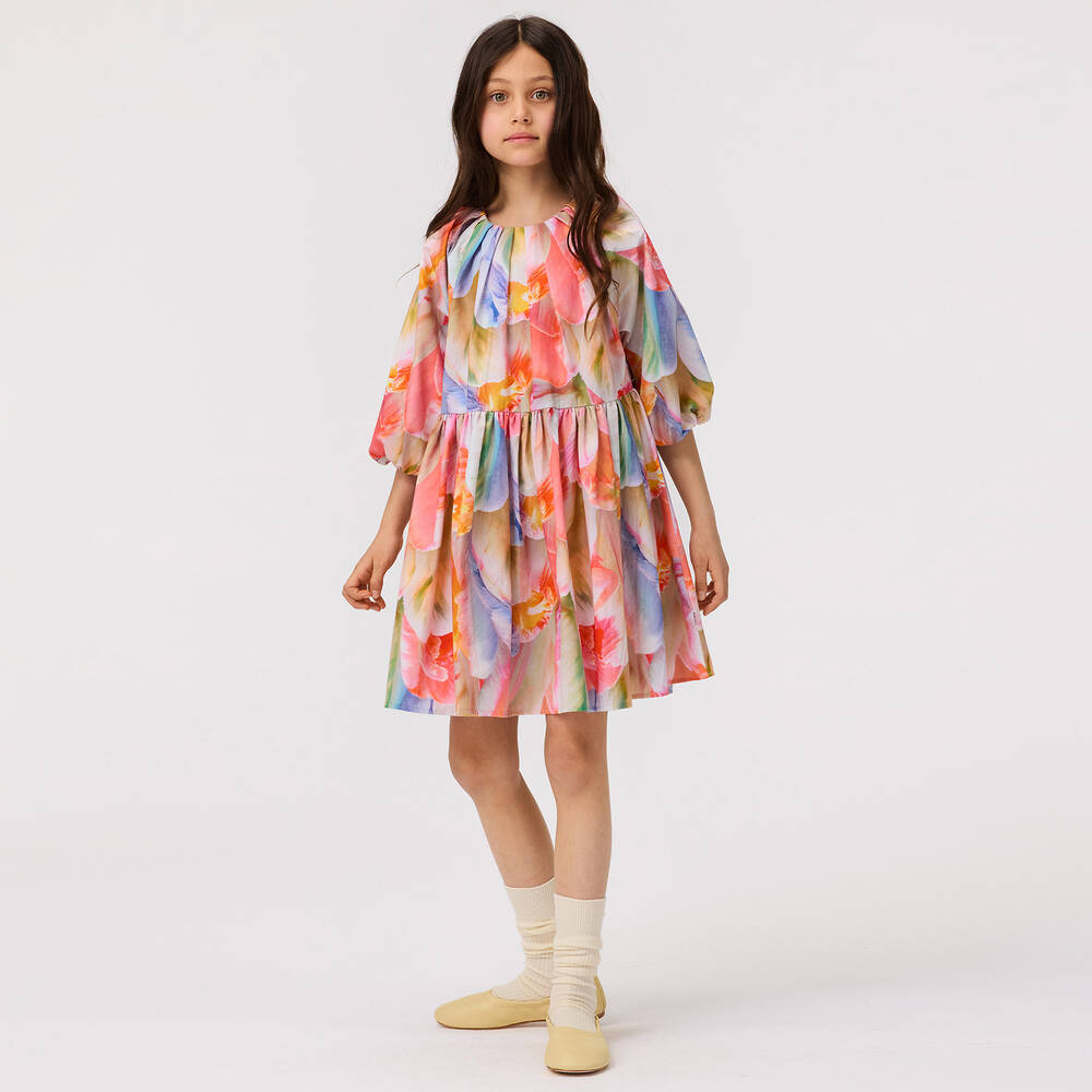Molo-Girls Pink Cotton Tulips Dress | Childrensalon