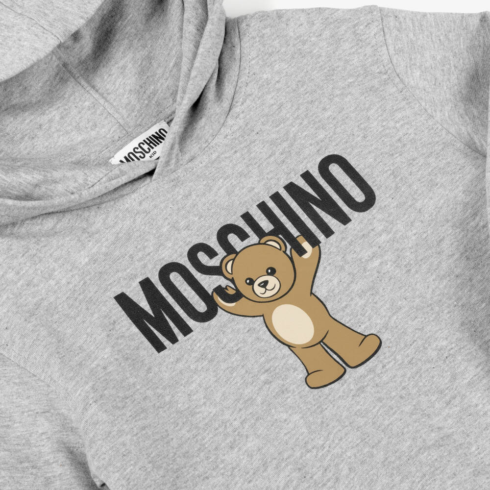 Moschino-Grey Marl Cotton Teddy Bear Logo Hoodie | Childrensalon