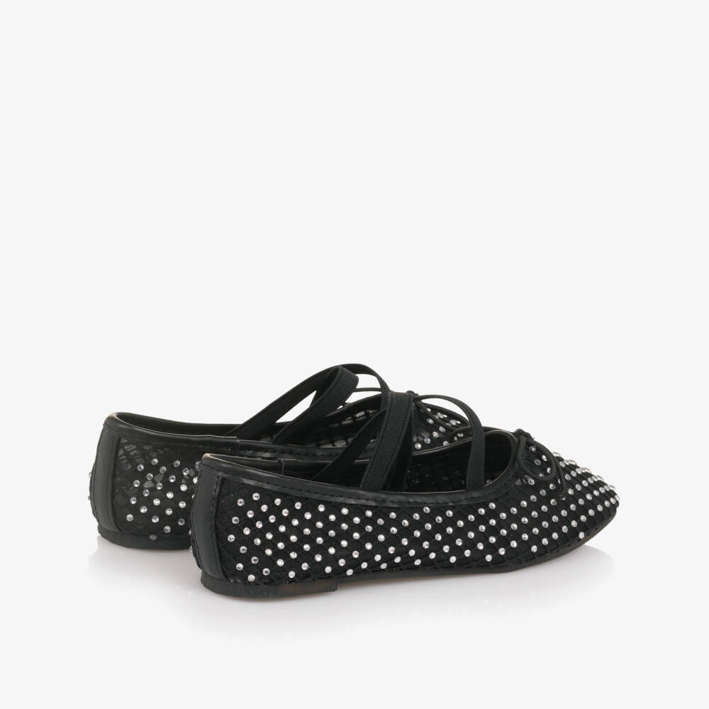 NAME IT-Girls Black Mesh Diamanté Ballerina Pumps | Childrensalon