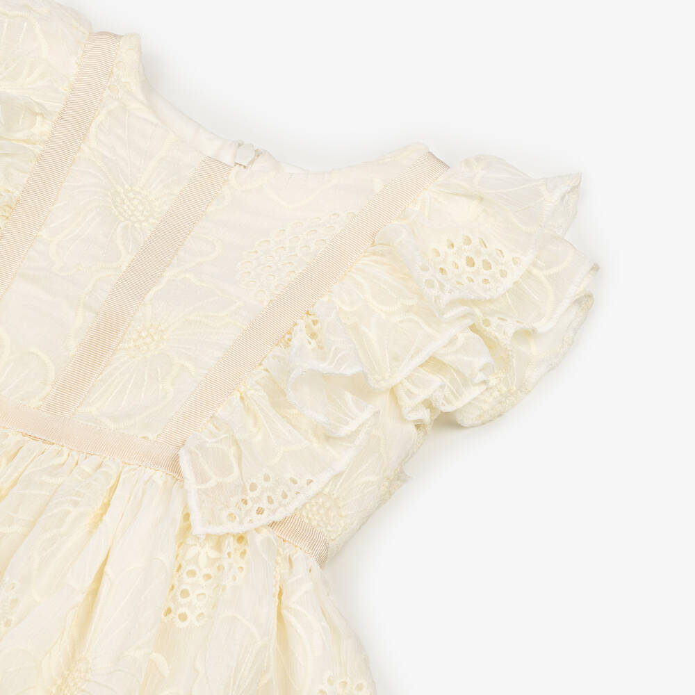 Patachou-Girls Ivory Embroidered Chiffon Dress | Childrensalon