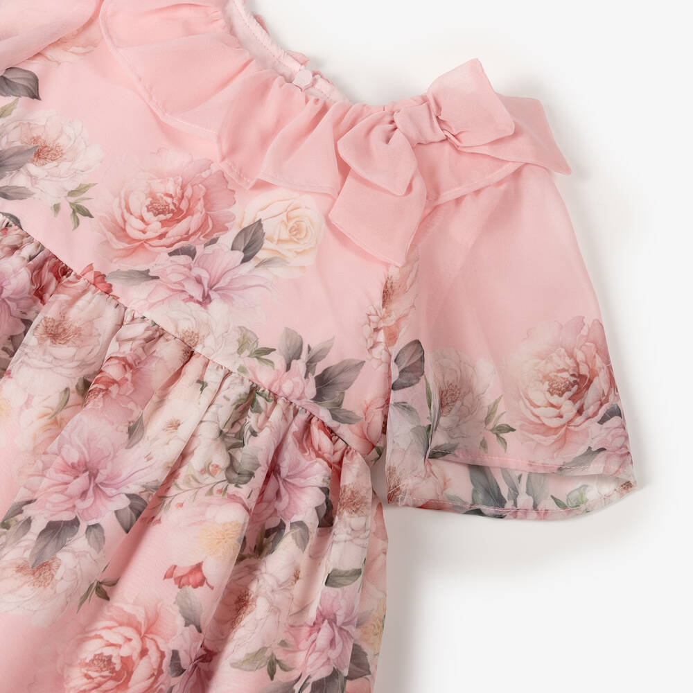 Patachou-Girls Pink Floral Chiffon Dress | Childrensalon