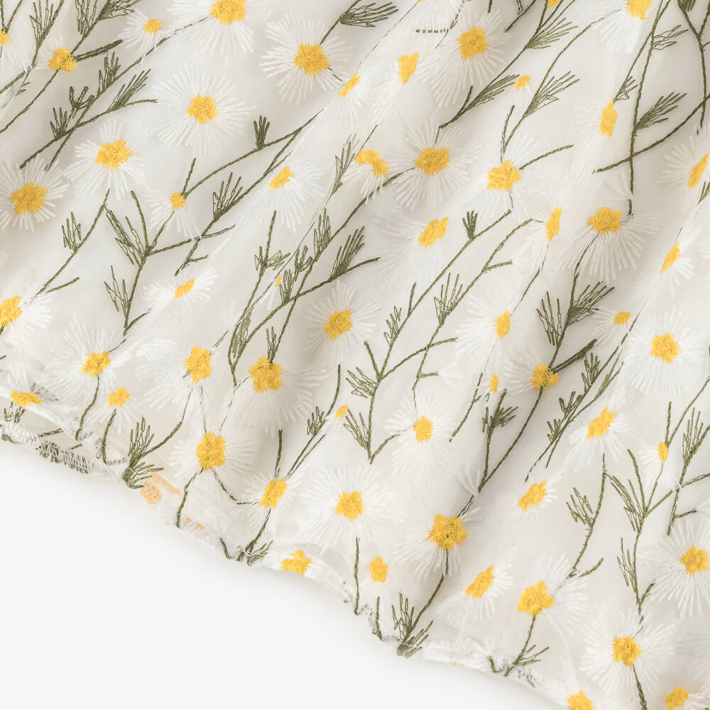 Patachou-Girls White Organza Embroidered Daisy Dress | Childrensalon