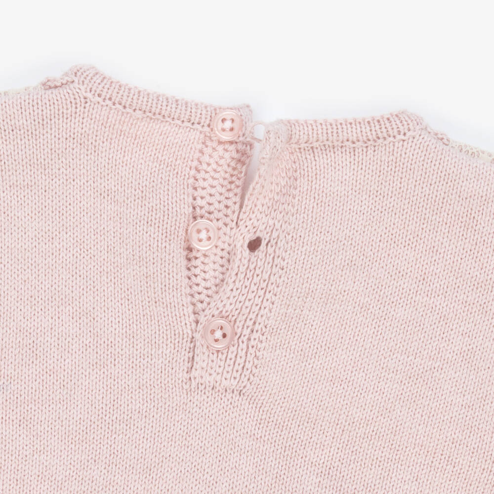 PAZ Rodríguez-Baby Girls Pink Cotton & Cashmere Knit Dress with Lace Trim | Childrensalon