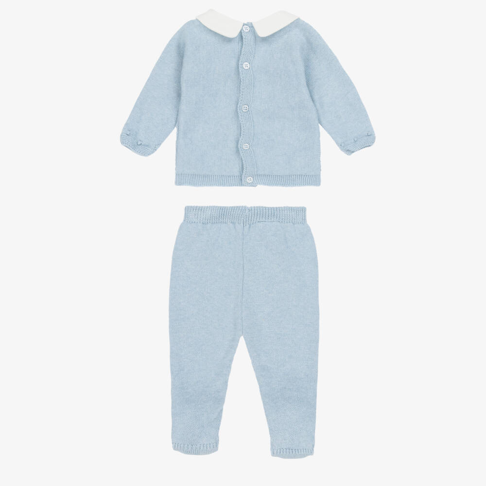 PAZ Rodríguez-Boys Blue Cotton & Cashmere Knit 2 Piece Babygrow | Childrensalon