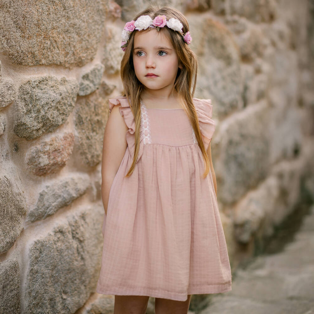 PAZ Rodríguez-Girls Pink Cotton Ruffle Dress | Childrensalon