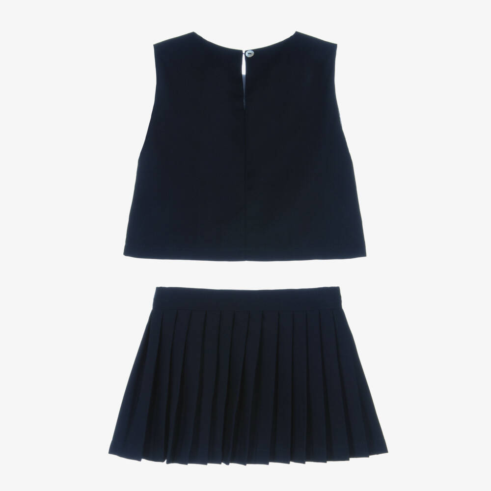Phi Clothing-Girls Navy Blue Skirt Set with Ribbon Bows | Childrensalon
