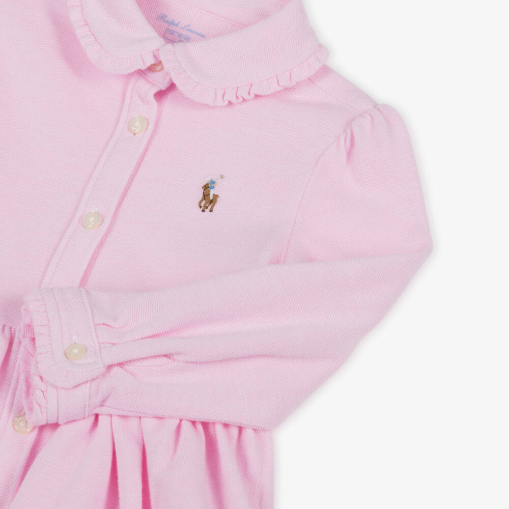Ralph Lauren-Baby Girls Pink Cotton Piqué Shirt Dress with Pony Logo | Childrensalon