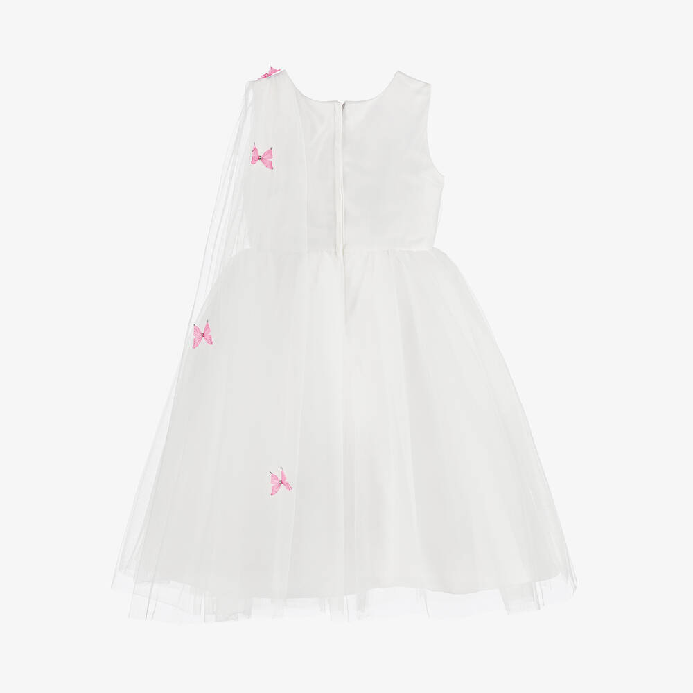 Sevva-Girls Ivory & Pink Butterfly Tulle Dress | Childrensalon