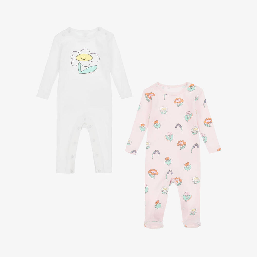 Stella McCartney Kids-Girls Pink & White Cotton Babysuit Set | Childrensalon
