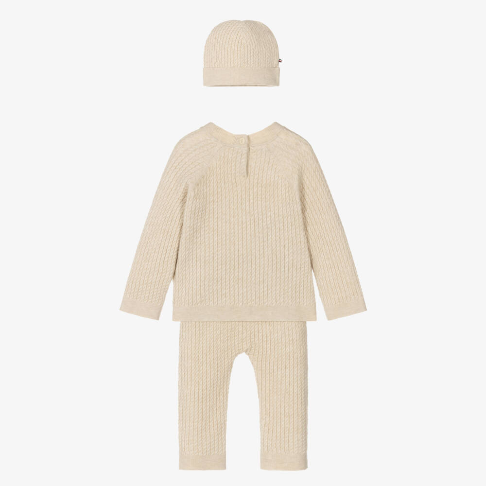 Tommy Hilfiger-Beige Knitted Trouser Set | Childrensalon
