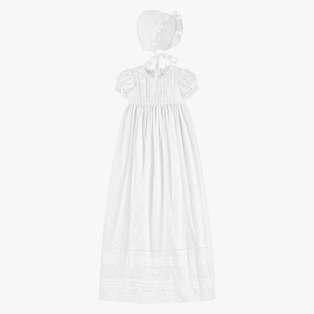 Beatrice & George-White Embroidered Ceremony Gown & Bonnet | Childrensalon