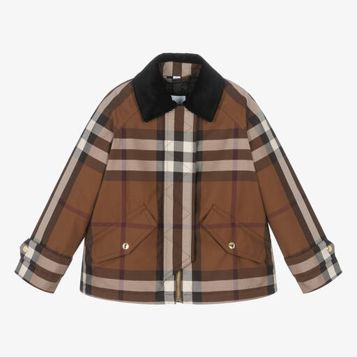 Burberry-Girls Brown Oversized Check Jacket | Childrensalon