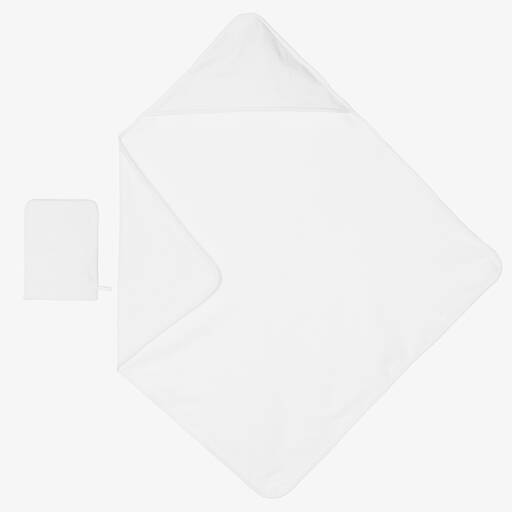 Burberry-White Cotton Towel & Mitt Baby Gift Set | Childrensalon
