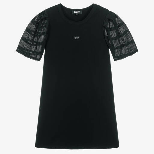 DKNY-Girls Black Milano Puff-Sleeved Dress | Childrensalon