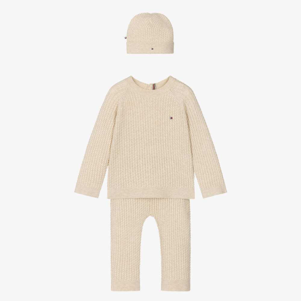 Tommy Hilfiger-Beige Knitted Trouser Set | Childrensalon